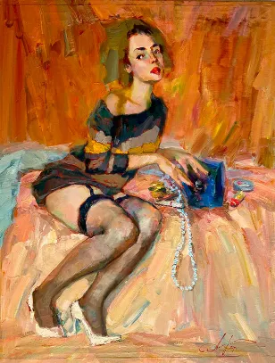 Behind the scenes, 2023, 95×70cm. Written by Oleksii Chebotaru