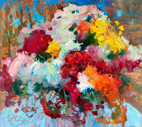 Luxury Flowers” painting by Alla Kislyakova, 2020, 70×80 cm