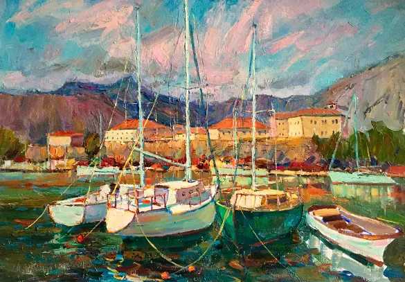 Yachts in the Bay of Kotor, 2012, 70×100cm. Author - Oleksii Chebotaru